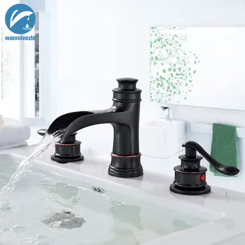 

Black Bronze Bathroom Basin Faucet Widespread Sink Deck Mounted Washing Tap Cold Hot Dual Handle 3 Holes Brass Basin Mixer Tap