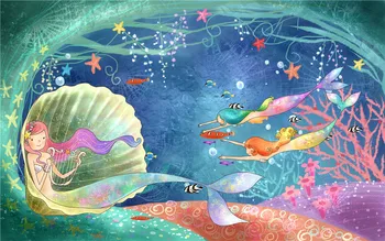 

Fairy Tale Mermaid Backdrop Photography Bubbles Little Mermaids Swimming Under the Sea Princess Girl Birthday Party Background
