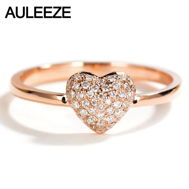 Auleeze 18k Solid Rose Gold Diamond Wedding Ring Real Natural Auleeze 18k Solid Rose Gold Diamond Wedding Ring Real Natural Heart Shape Bands For Women