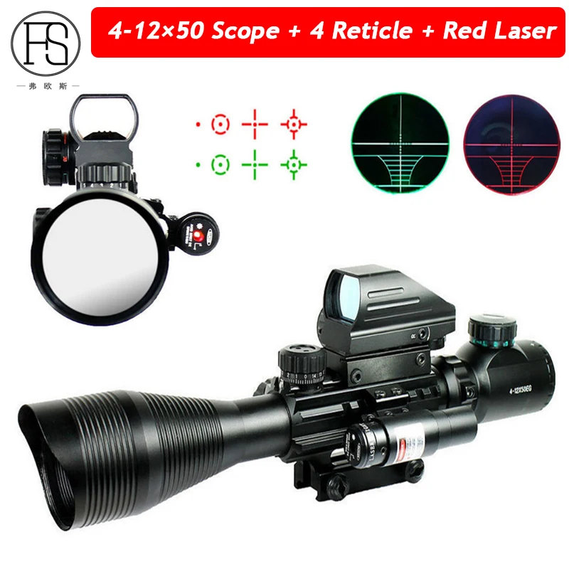 4 12X50 EG Tactical Rifle Scope Holographic 4 Reticle Sight Red Laser