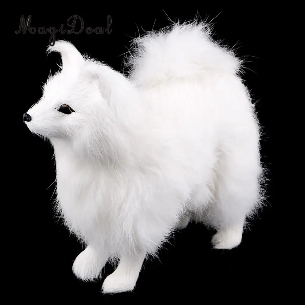 Реалистичный белый искусственный мех собака животное модель фигурки украшения дома