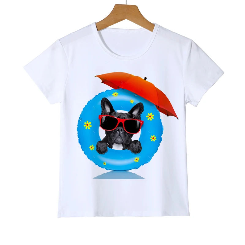 Лидер продаж забавные 3D Гавайи Мода с принтом собаки для мальчиков/девочек/Детские футболки Лето животных топ, футболка собака белый