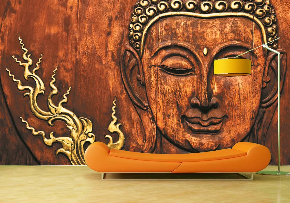 Custom Wallpaper Murals Woodcarving Buddha Statue Self Adhesive Vinyl