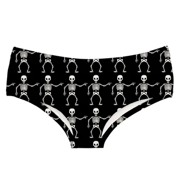 

LEIMOLIS DANCING SKELETON black funny print sexy hot panties female kawaii Lovely underwear push up briefs women lingerie thongs