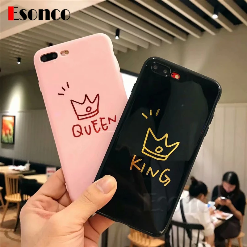King &amp Queen Crown Soft Case For iPhone 7 8 X 6 s Plus Cases Lover Silicone Rubber Phone 6s |