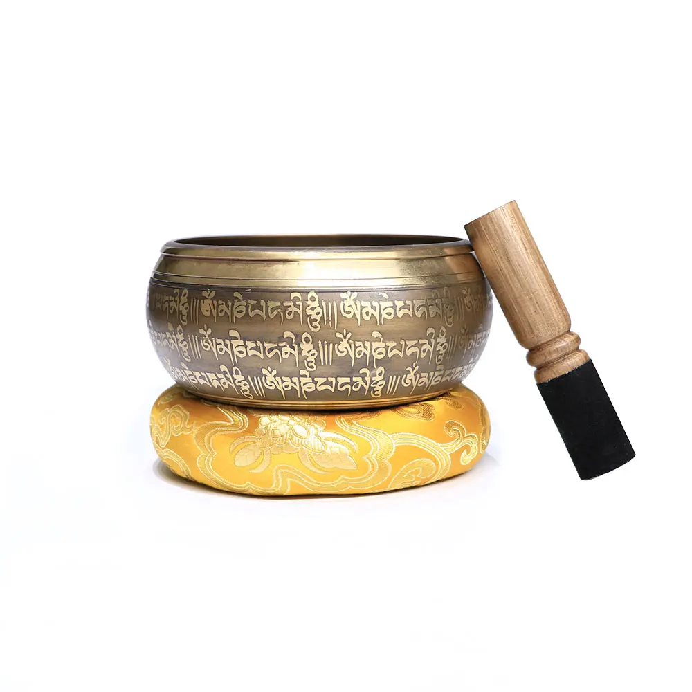

Tibetan Singing Bowl Copper Buddha Sound Singing Bowl Set Meditation with Striker And Cushion Percussion Instruments
