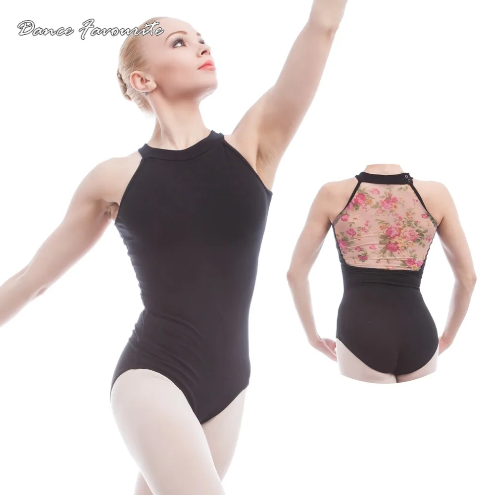Flower Printed Mesh Cotton Ballet Leotards For Women Ballet Dancewear Adult Dance Practice Clothes Gymnastics Leotards