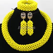 Нигерийский желтый костюм бусы ювелирный набор модный Африканский Свадебный ожерелье ювелирный набор AIJ682