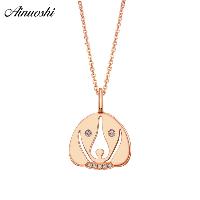 

AINUOSHI Lovely 18K Rose Gold Diamond Pendant Big Ear Women 0.021ct Diamond Dog Head Pendant for Necklace Jewelry Engagement