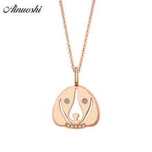 AINUOSHI Lovely 18K Rose Gold Diamond Pendant Big Ear Women 0.021ct Diamond Dog Head Pendant for Necklace Jewelry Engagement