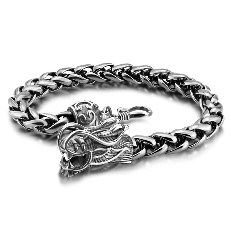 

Retro fashion male Thai silver bracelet, 925 silver 8 mm wide bracelet, real solid silver dragon bracelet man.silver jewelry