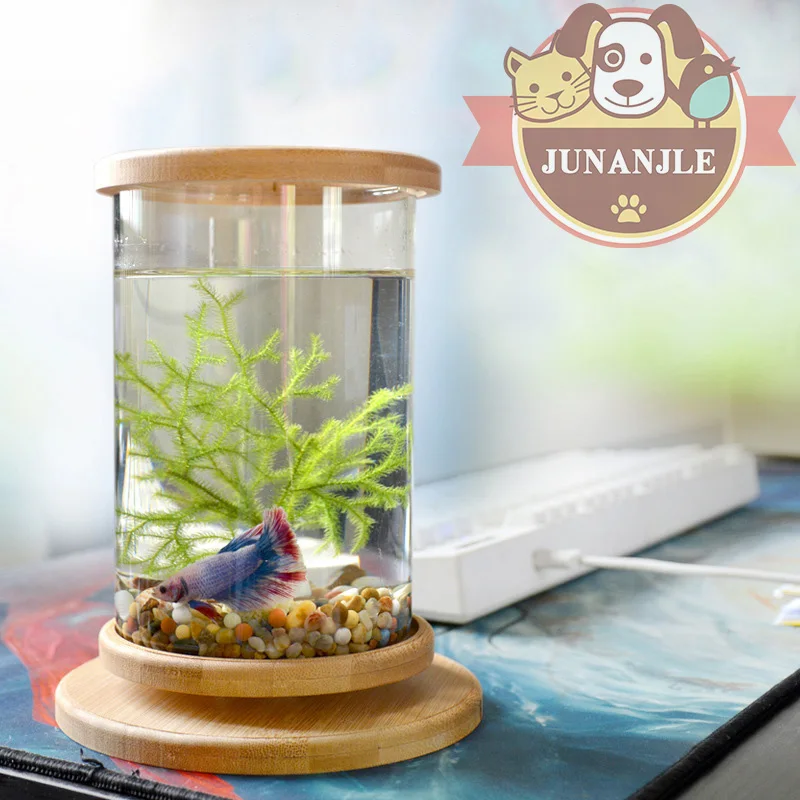 1pcs Glass Betta Fish Tank Mini Fish Tank Decoration Accessories
