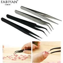 4 шт., изогнутые прямые щипцы для маникюра, пинцет, анти-магнитный Набор из нержавеющей стали со стразами, инструменты для маникюра, драгоценный камень