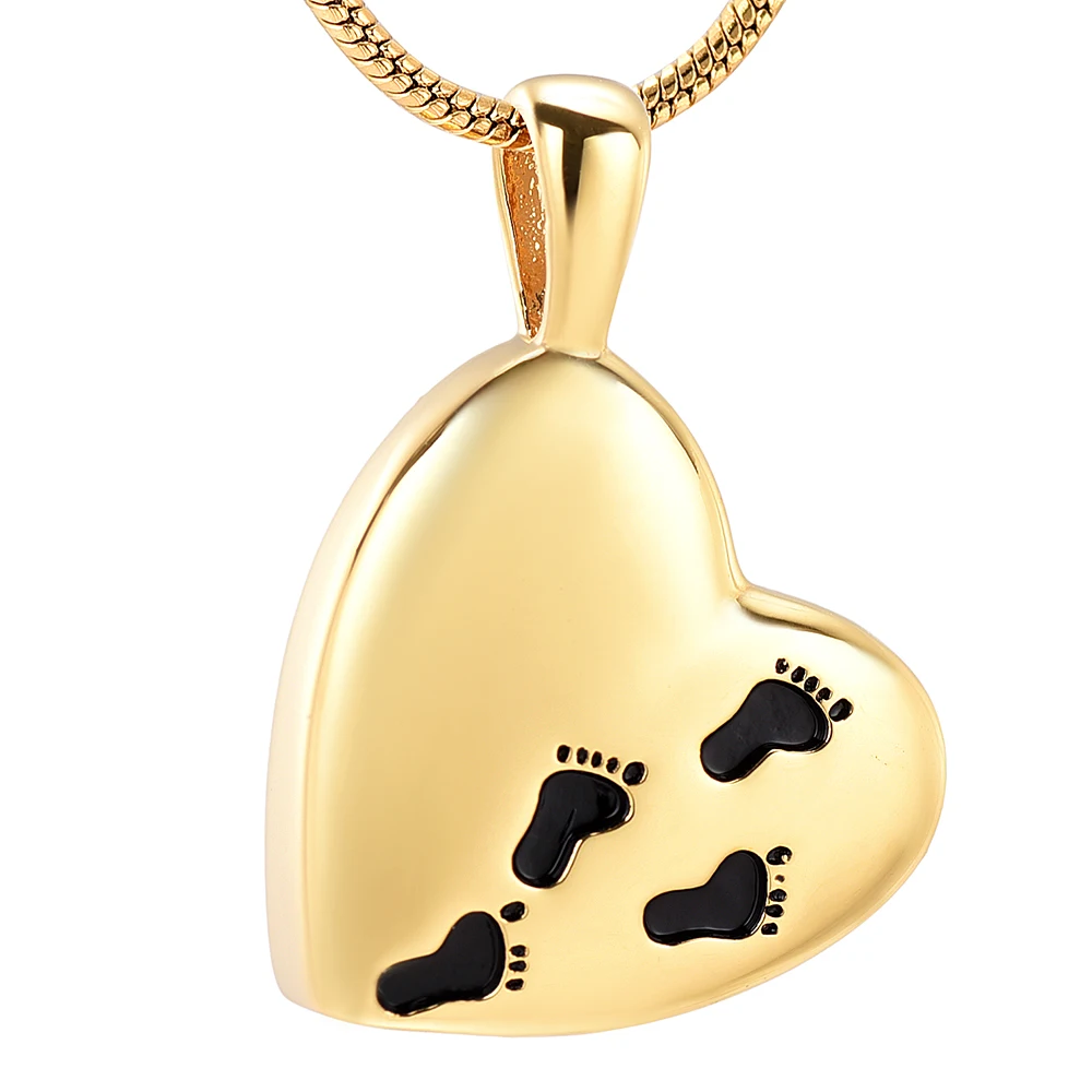 

IJD12450 High Quality Gold Stainless Steel Heart Keepsake Urn Necklace Carved Loved Ones Footprint Cremation Keepsake Jewelry