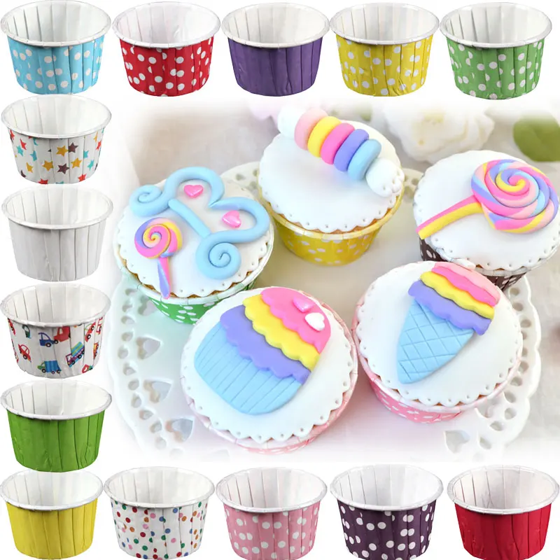 

100Pcs/Lot Cartoon Dots cupcake liner baking cup cupcake paper muffin cases Cake box Cup tray cake mold decorating tools E2S