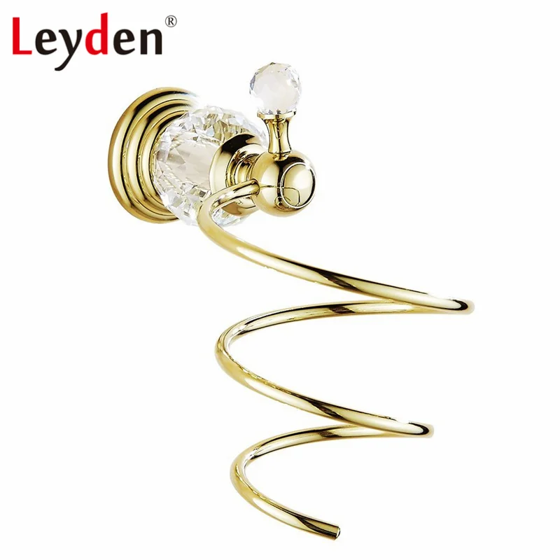 Leyden роскошный хрустальный фен для хранения волос, фен, держатель-спираль, настенный фен, держатель для аксессуаров для ванной - Цвет: Gold