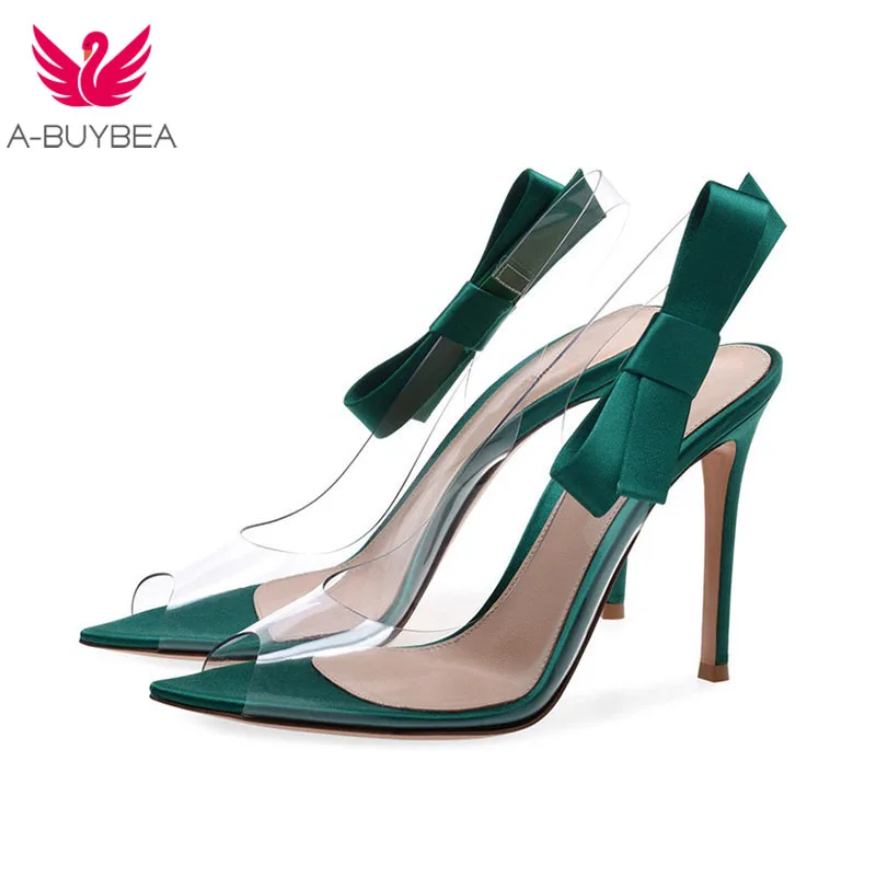 

A-BUYBEA New Thin Heel Transparent PVC + Bow Lady Sandals Shoes Summer Mixed Color Gladiators Summer Sandals Shoes