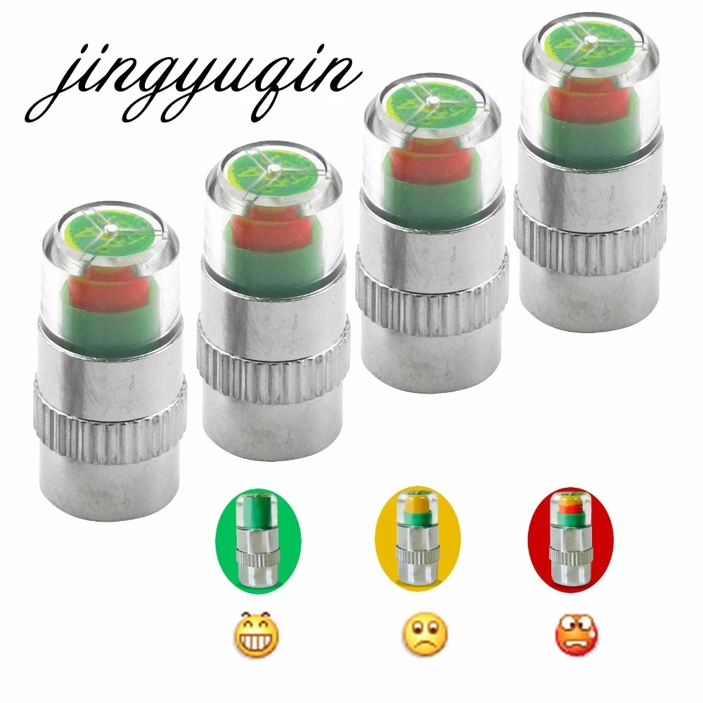 jingyuqin 4pcs In 1 Set general Car Auto 2 4bar Tire Pressure Monitor Valve Stem Caps