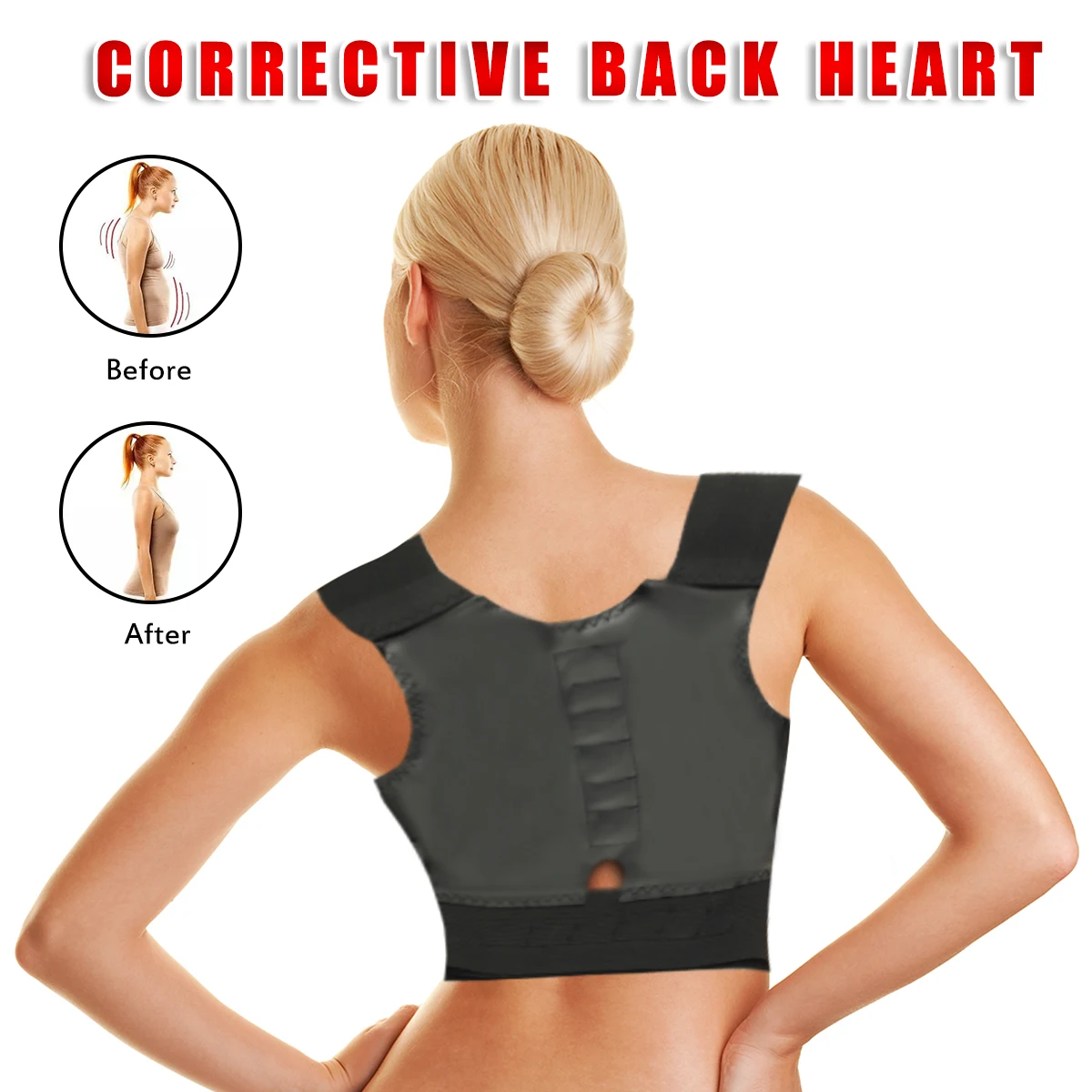 Elastic Back Posture Corrector Vest Body Shape Top Waist Black