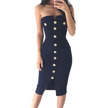 

Lady Strapless Tube Dress Bandage Bodycon Dress Womens Evening Party Midi Dress Club