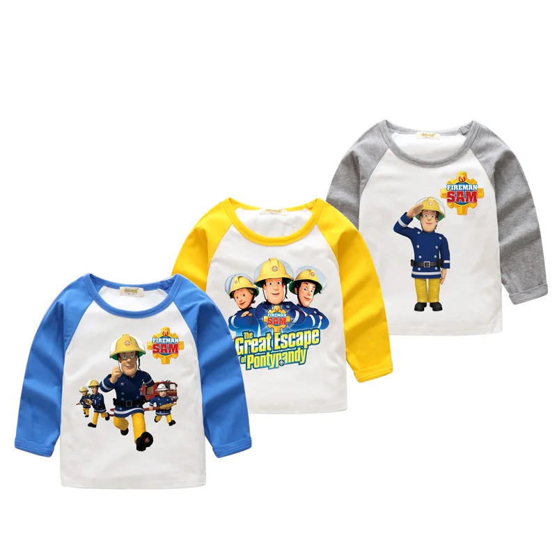 

2018 New Years Children Spring Long Sleeve Tee Tops Clothes Boy Girls Fireman Sam Print T-shirt For Kids Tshirts Clothing CX006