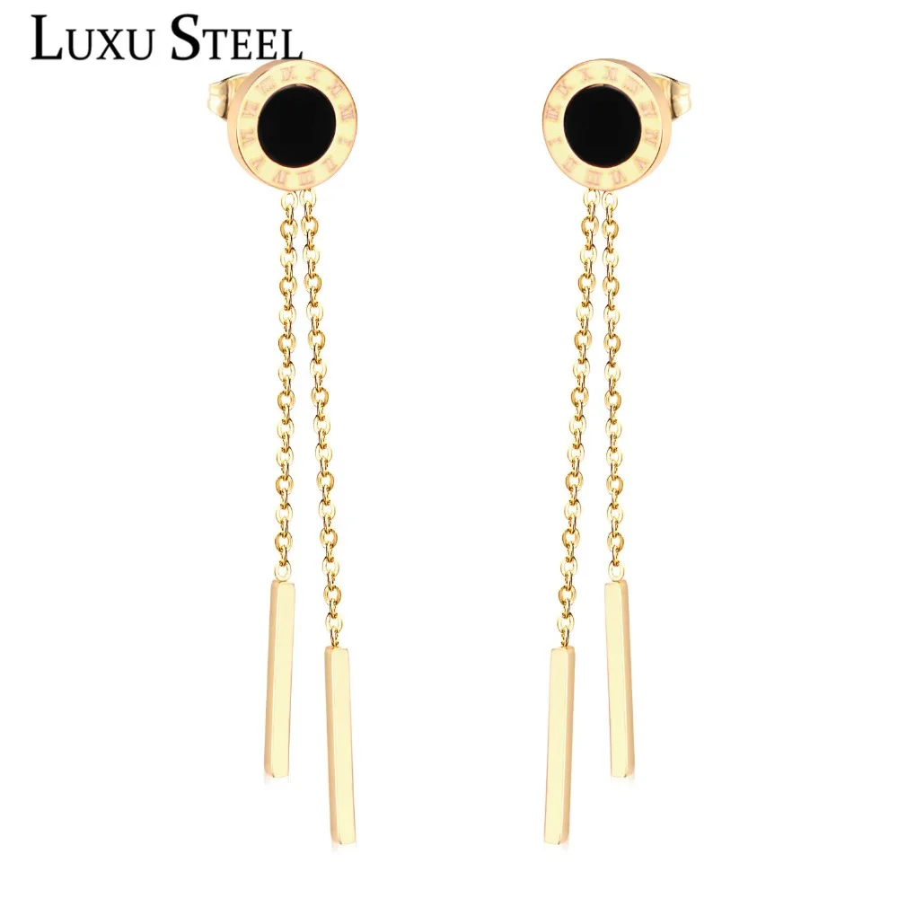 LUXUSTEEL Pendientes De Acero Inoxidable Con Cadena Larga Y Borlas Para LUXUSTEEL Pendientes De Acero Inoxidable Con Cadena Larga Y Borlas Para
