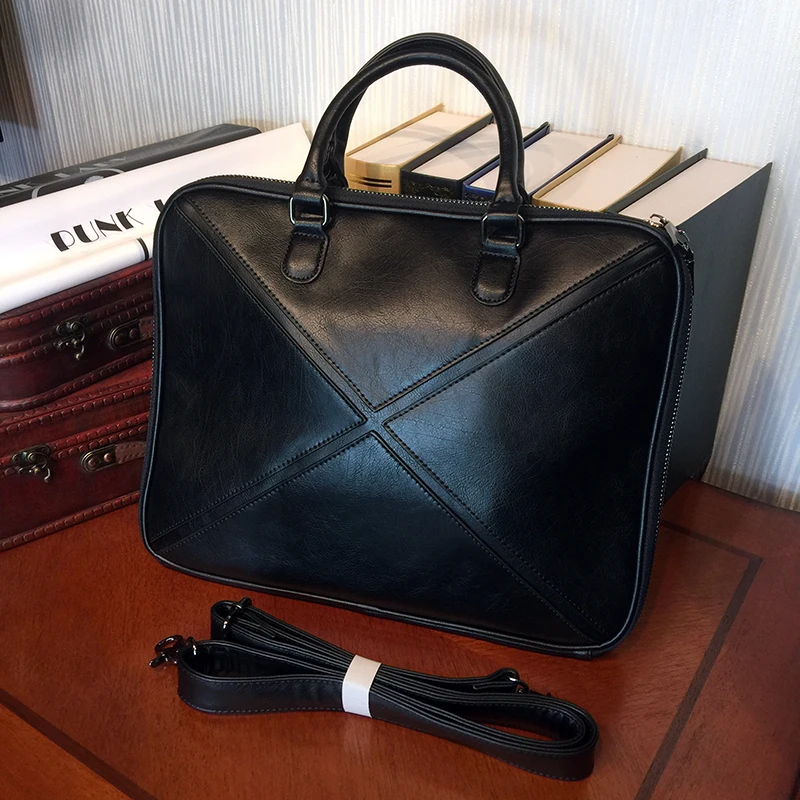 ETONWEAG Famous Brands Cow Leather Briefcases Men Messenger Bags Black