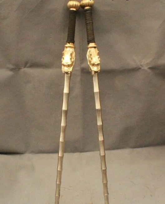 

30"China Chinese Folk Old Bronze famous Dragon head Two Mace Weapons
