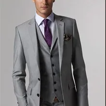 Свадебное Предложение-Custom Made To Measure Серый Смокинг Жениха, на заказ Серый Костюмы Для Мужчин, с учетом Смокинги(Куртка+ Брюки+ Жилет