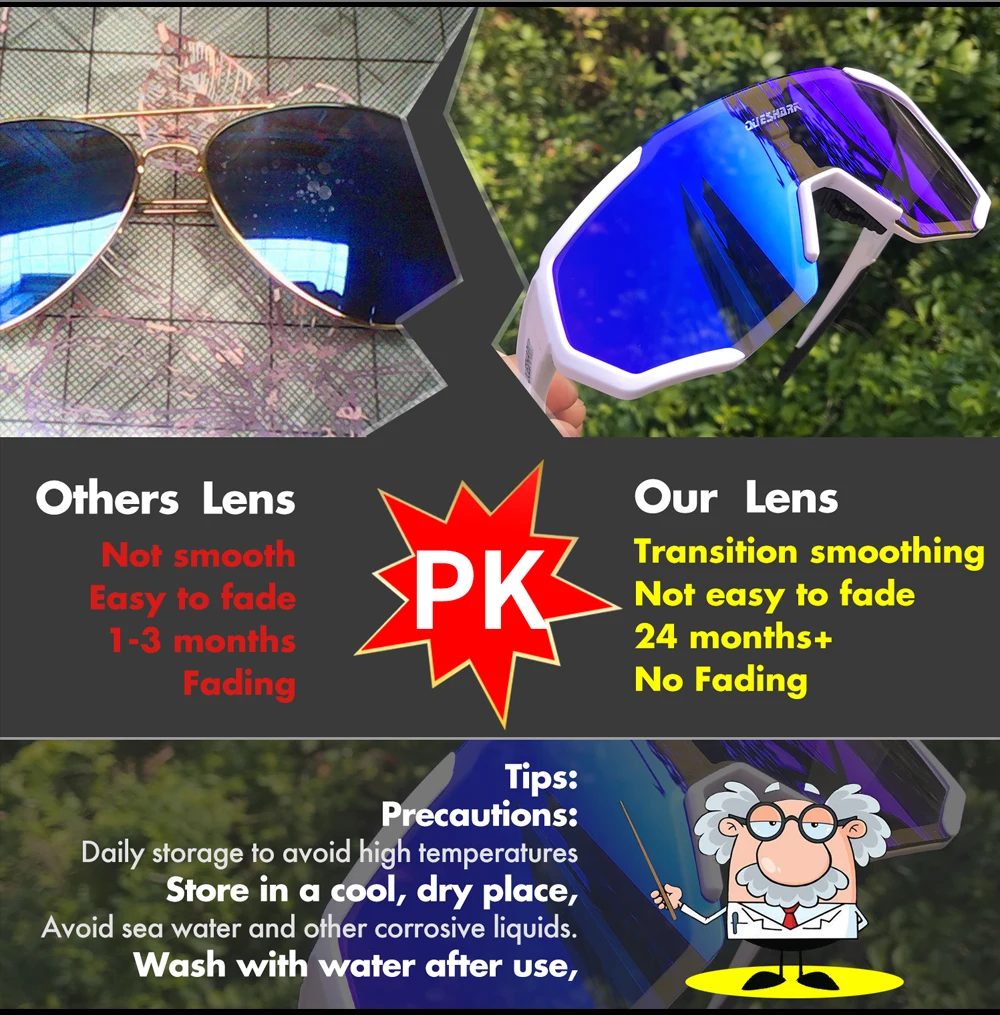 QUESHARK New Design Cycling Glasses For Men Women Full Covered Lens UV400 Polarized 3 or 4 Lens Total  QE42