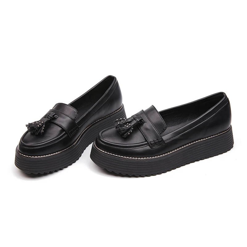 AIMEIGAO Spring Autumn Casual Women Platform Shoes Tassel Flat Heels Shoes Slip On Tassel Moccasin Shoes For Women 5 cm Shoes