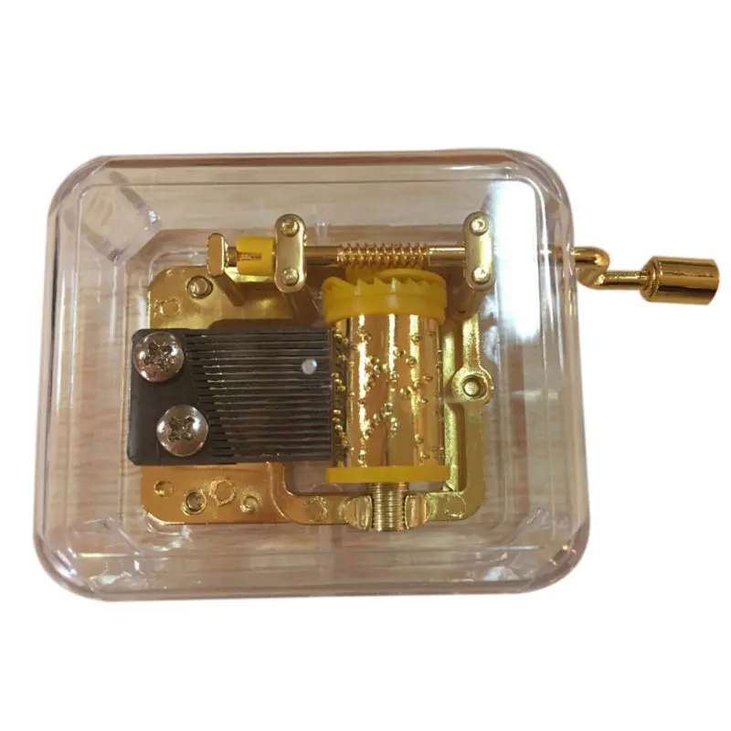 Castle In The Sky/Let It Go/You Are My Sunshine 18 note Acrylic Clear Gold Hand Cranked Gurdy Musical Mechanism Music Box