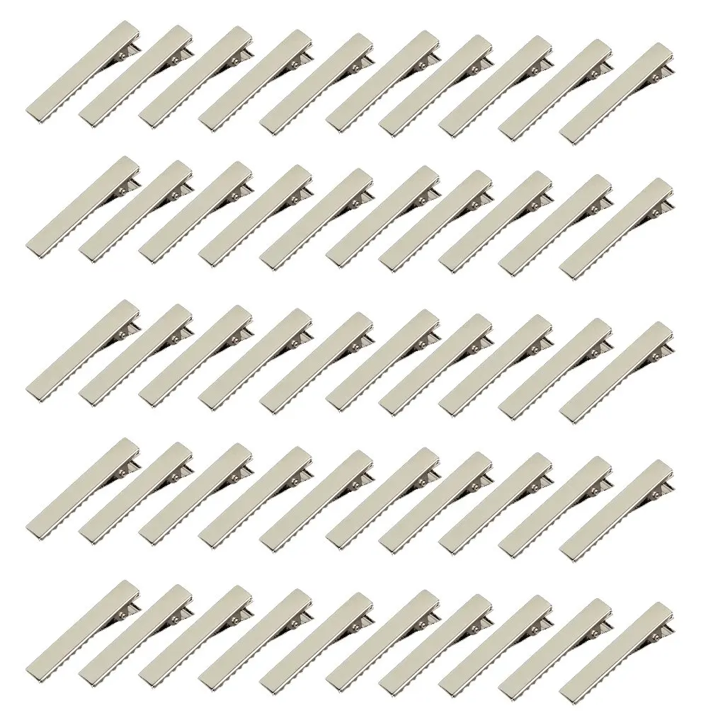 

SYB-50 Pcs Silver Flat Metal Single Prong Alligator Hair Clips Barrette For Bows DIY Accessories Hairpins