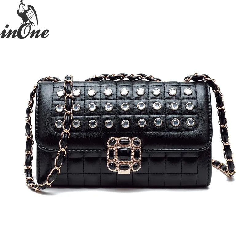 

INONE Luxury Bags for Women 2018 2019 Shoulder Handbag Diamond Lattice Plaid Vegan Faux Leather Chain Bags Purse Diamonds IO705