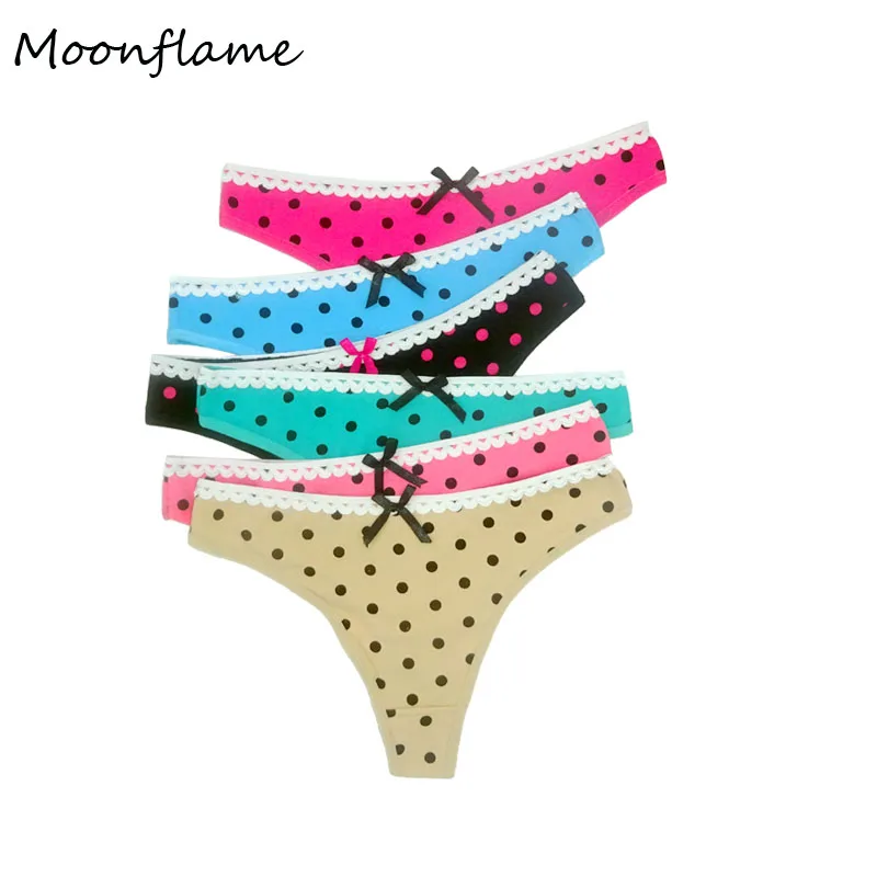 

Moonflme 5 pcs/lots Underwear Women Dots Cute Women Cotton Thong M L XL 87341