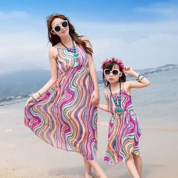 

New Family fitted summer beach vacation dress mother daughter dresses wholesale manufacturers