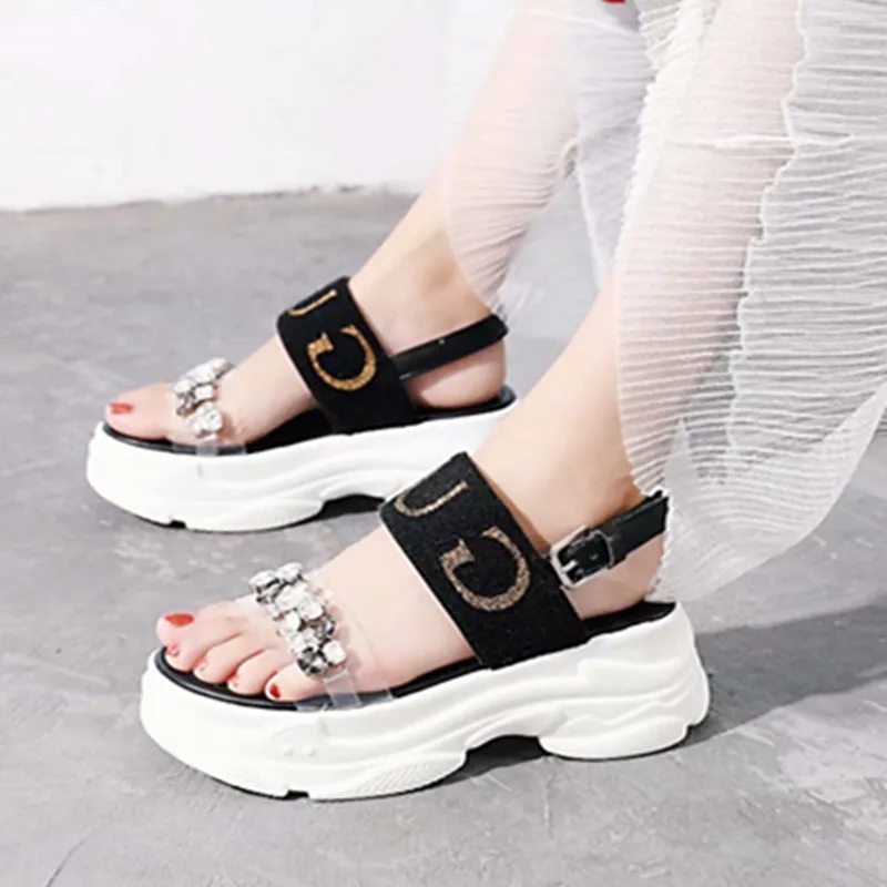 

2019 Increasing Height Wedges thick bottom Platform Slippers ladies walking shoes high heels beach outdoor sandals women 2018 39