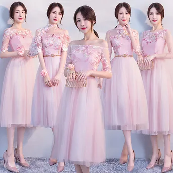 

Korea Style Bridesmaid Wedding Dress Flower Slim Chiffon Banquet Cheongsam Elegant Beauty Graduation Evening Party Gowns Vestido