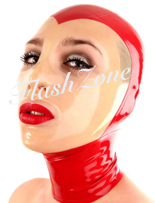 

Free shipping ~ Red&transparent mask caps latex hoods