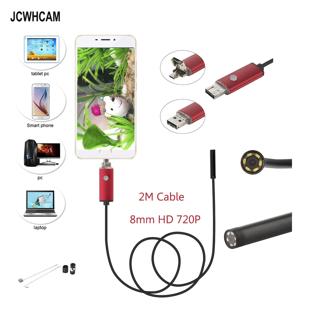 JCWHCAM 8MM 720P HD Inspection Android USB Borescope Android OTG USB Endoscope Camera Waterproof Snake Tube Pipe For Android
