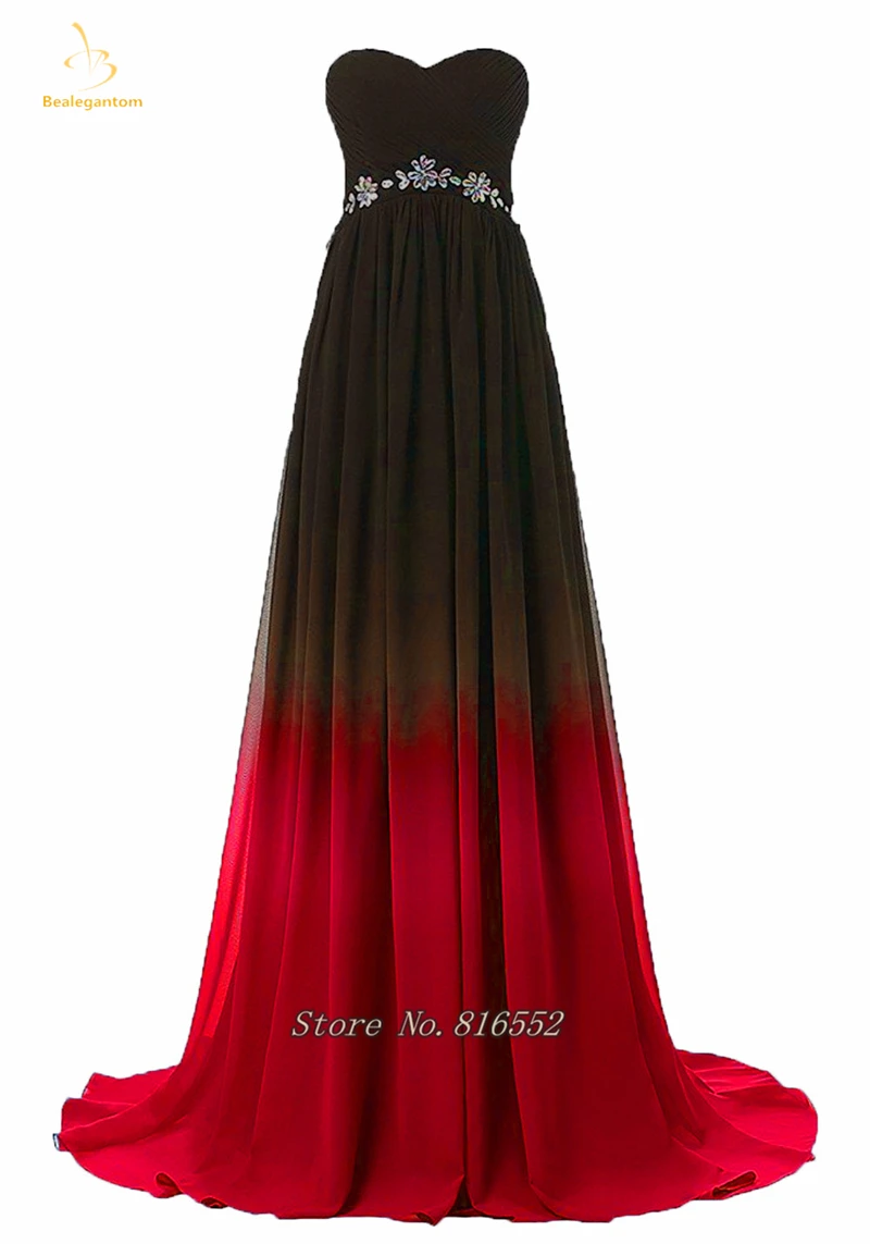 Bealegantom 2018 Gradient Red Blue Chiffon Prom Evening
