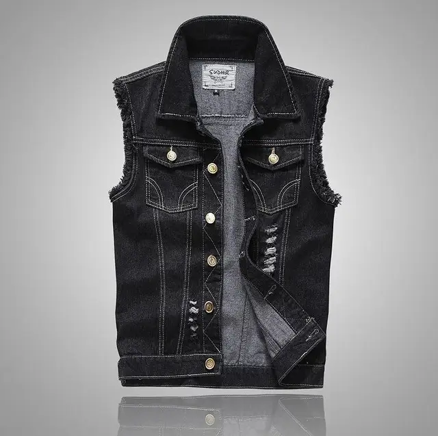 New Fashion Ripped Mens Denim Vest Male Tank Top Washed Jeans Man Cowboy Brand Hip Hop 