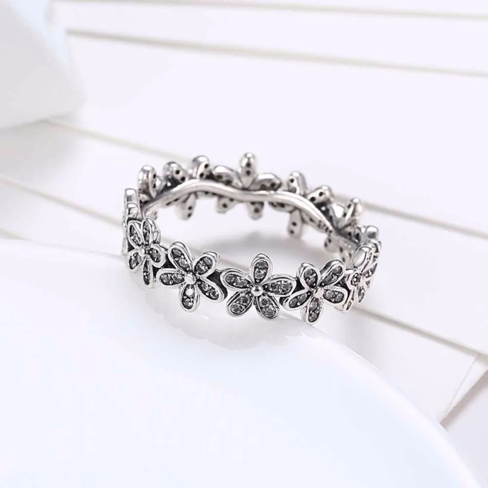 Solid 925 Sterling Silver Ring Flowers Inlaid Zircon Fashion OL Accessories Rings For Women Wedding Jewelry (JewelOra RI102593)