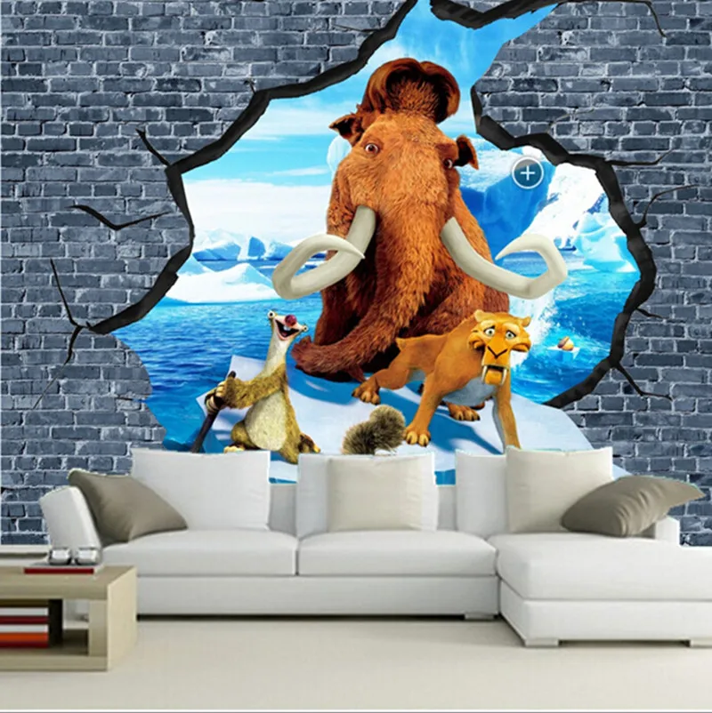 

The latest 3D murals,3 d burst through the wall of animation, children's wallpaper ,living room sofa TV wall bedroom wallpaper.