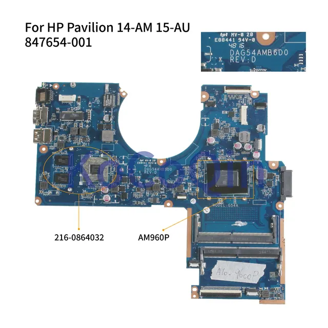 $US $77.00  KoCoQin laptop Mainboard For HP Pavilion 15-AW 15-AU A10-9600P 847654-001 847654-601 DAG54AMB6D0 AM