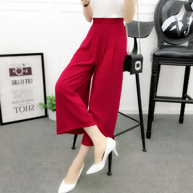 

2018 Wide Leg Pants Women Summer Chiffon Pants High Waist Chiffon Female Loose Casual Pant Trouser For Women