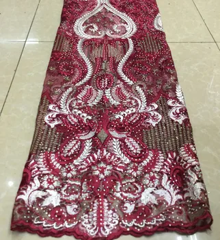 

Embroidered African tulle Laces Fabrics With Stones French Lace Fabric Guipure Laces Fabric For Wedding ML7967