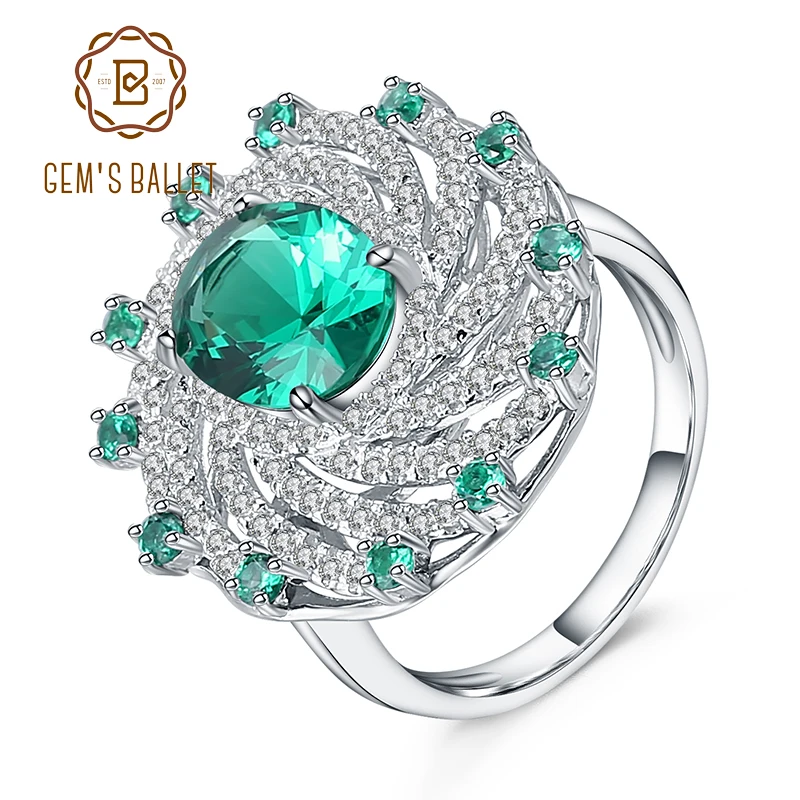 

Gem's Ballet Russian Nano Emerald Vintage Cocktail Ring 925 Sterling Silver Engagement Wedding Rings For Women Fine Jewelry