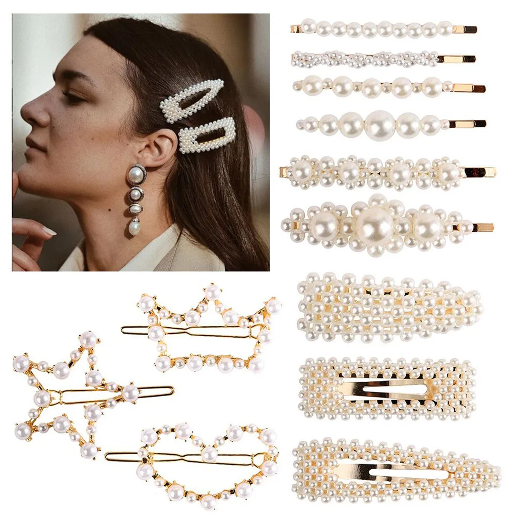 

5pc Baby Korea Pearl Barrettes with Bowknot for girl Elegant Pearl Geometric Alloy Hair Headwear Cute girl Hair ClipHOOLER