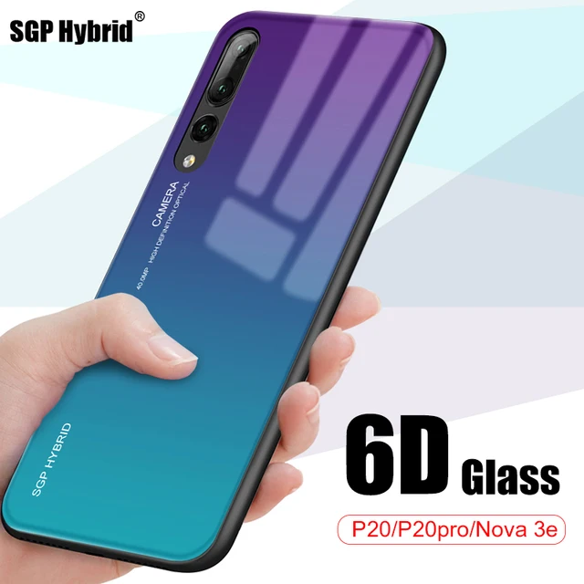 Best Offers P20Lite Tempered Glass Back Case For Huawei P20 P 20 Pro Plus Lite Nova 3e P 20lite Gradient Aurora Colorful Luxury Cover Shell